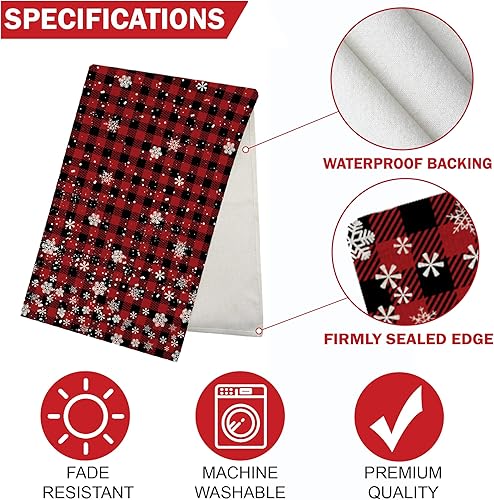Miniatura 5 de Camino de mesa de Navidad de búfalo rojo a cuadros de copo de nieve de 90 pulgadas de largo, decoración de mesa de comedor de cocina de invierno