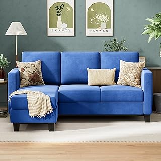 14 Blue Living Room Ideas for Calm Bright Modern Appeal 65 VICTONE Sectional Sofa Couch, 3 seat L-Shaped Small Sofa with Movable Ot...