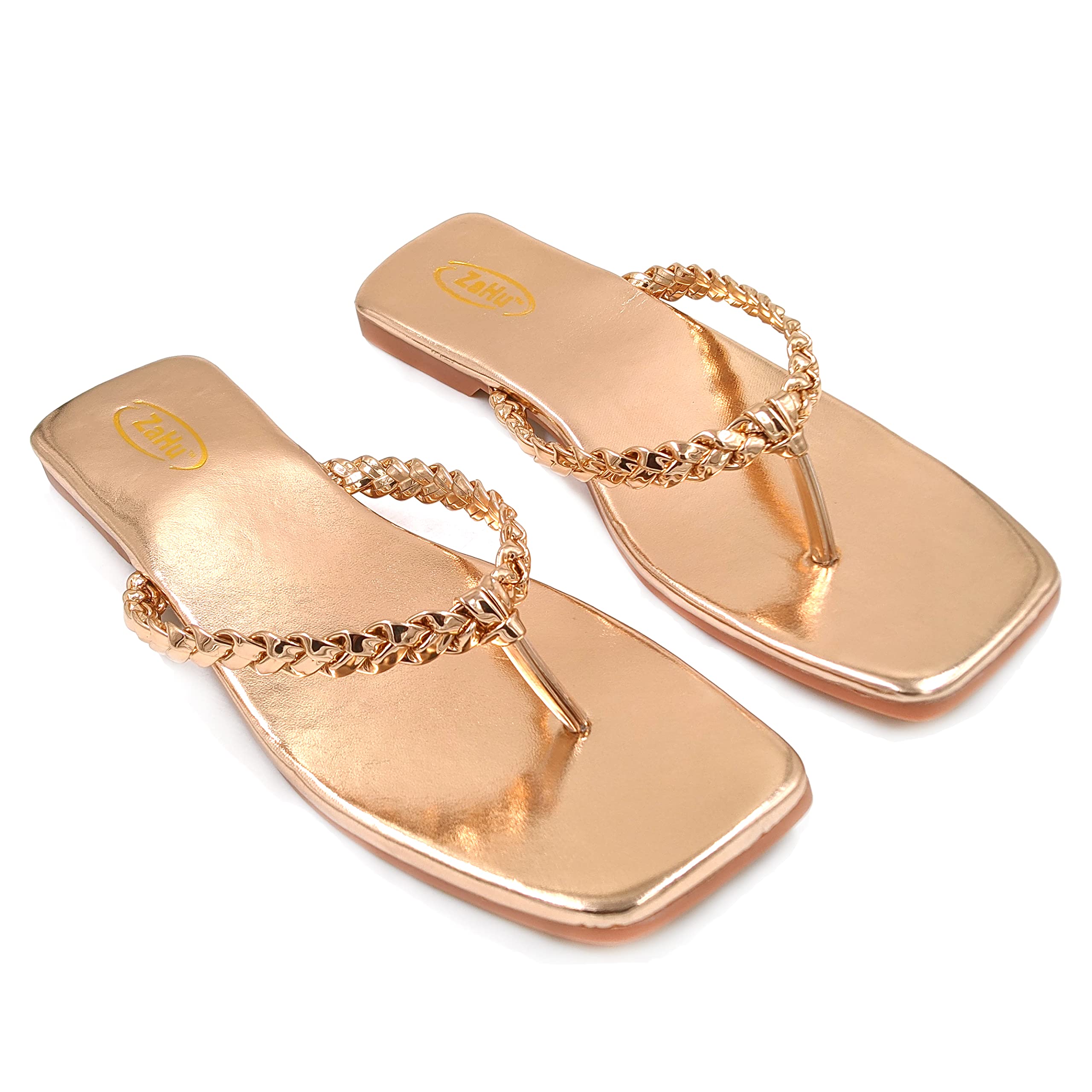 ZaHu women flats fashion slippers stylish model flat casual daily use grey black rose golden sultan sandals t-strap ladies slipper chappal flip flops for women (Rose Gold/Sultan, numeric_5) (B0C242NWQR) Amazon Price History, Amazon Price Tracker