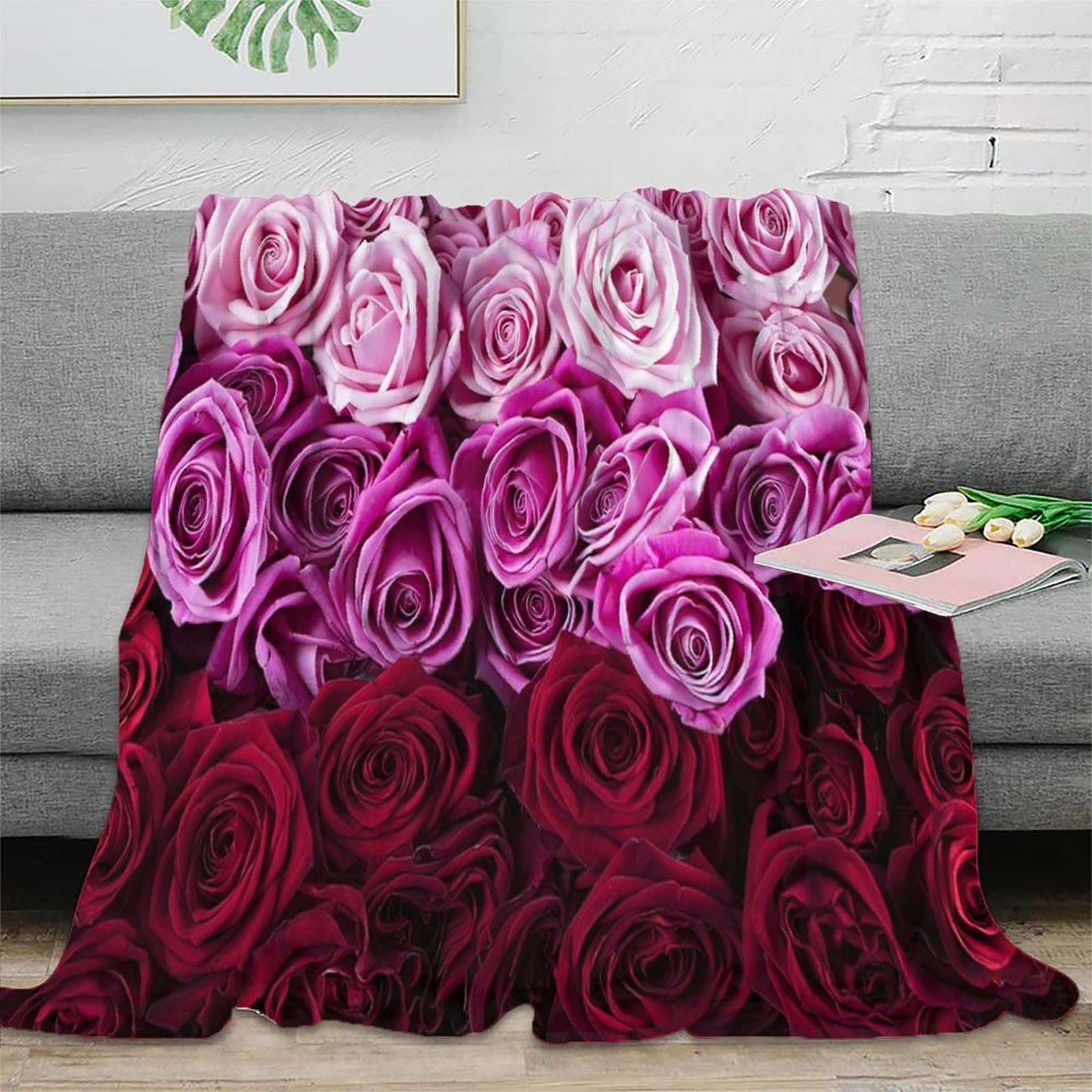 stampa 3D PinkRosesBouquet coperta microfibra biancheria da letto compatta e morbida coperta da viaggio leggera per regali per amici viaggiatori RomanticFloralDesign 70×80inch(180x200cm)