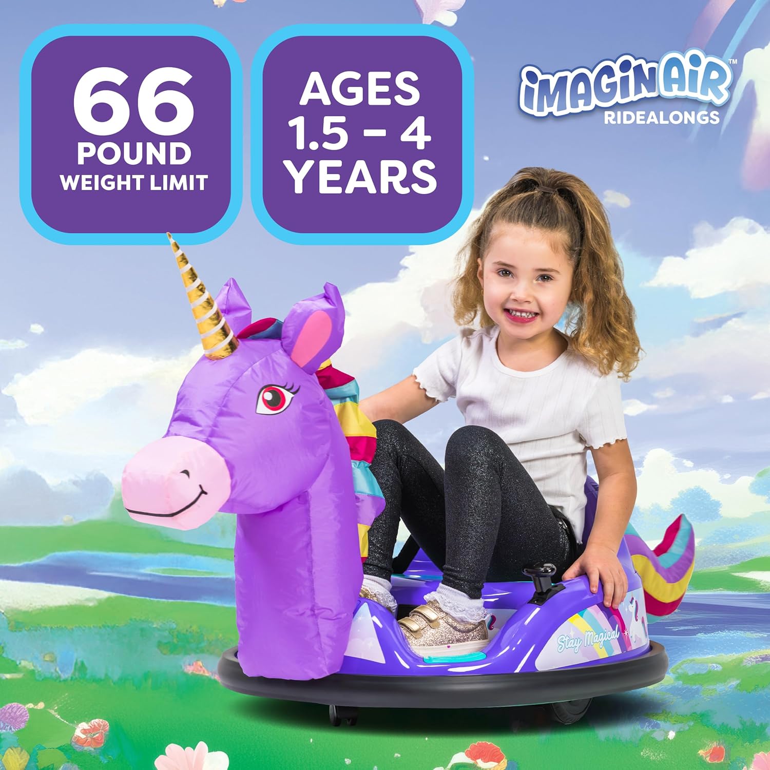 6V Unicorn Toys Bumper Car - Kids Electric Car, Ride On Toddler Toy, Toddler Boys, w/Music, Parent Remote Control, LED Light, 360° Spin, 1 MPH, Auto-inflated, Max Weight of 66lbs, Age 1.5-4