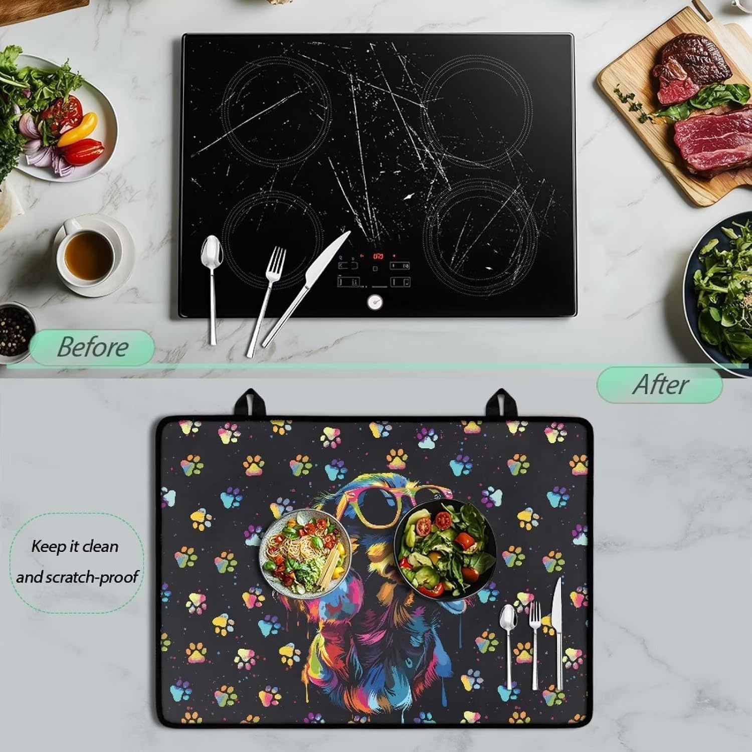 Sunglasses Dachshund Dog Paw Print Stove Top Cover Heat Resistant Stove Cover Mat Multipurpose Glass Cooktop Protector Mat Waterproof Non-Slip 29.18 x 20.96 inch Electric Stove Cover