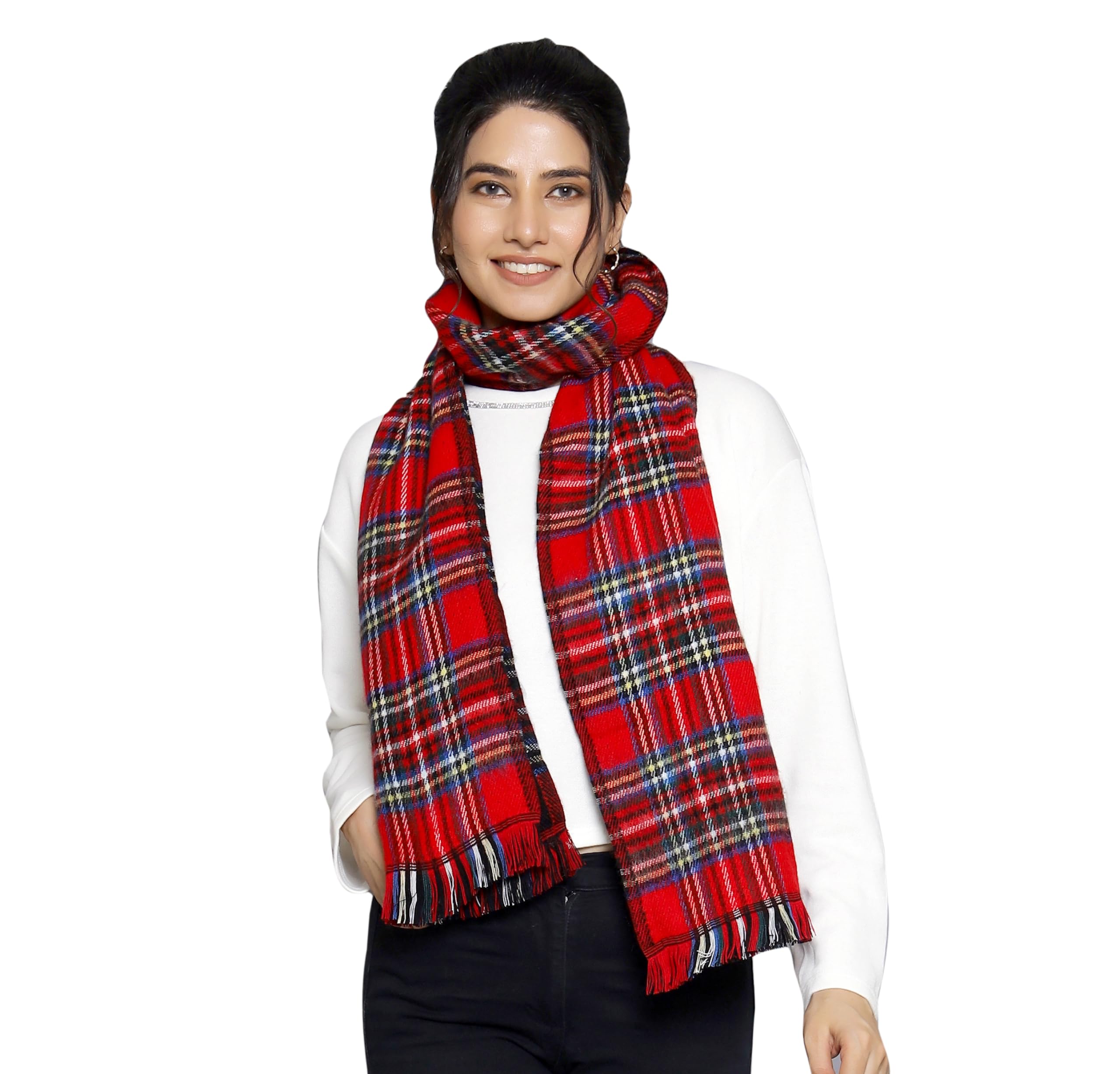 Reversible Wool Scarves Check Pattern Women Neck Wraps Muffler Winter Wool Scarf 72" x14" Inch-image-28