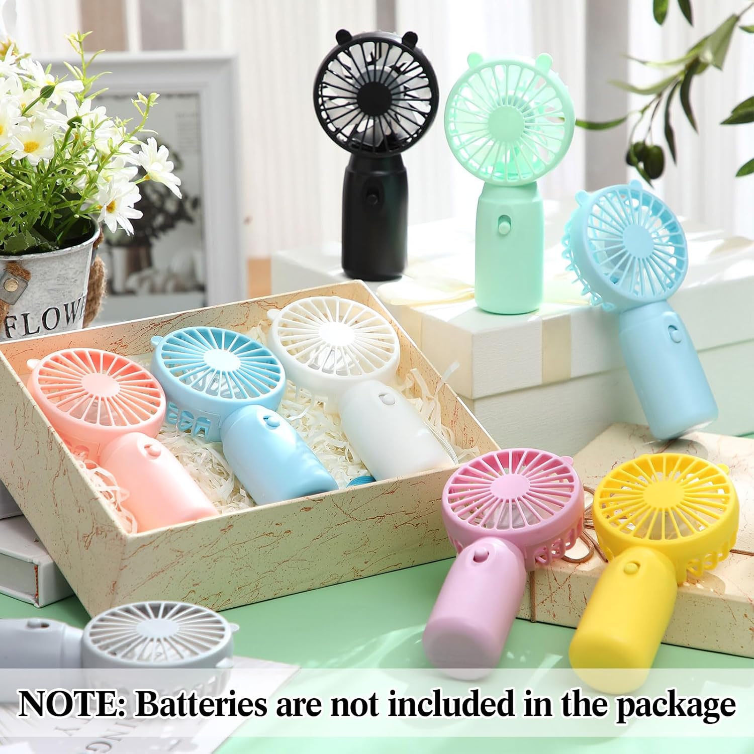 48 Pcs Mini Portable Fans Bulk Handheld Battery Operated Fan with Lanyard for Makeup Eyelash, Cooling Lightweight Pocket Personal Fans for Indoor Outdoor Travel Use (8 Mixed Colors)