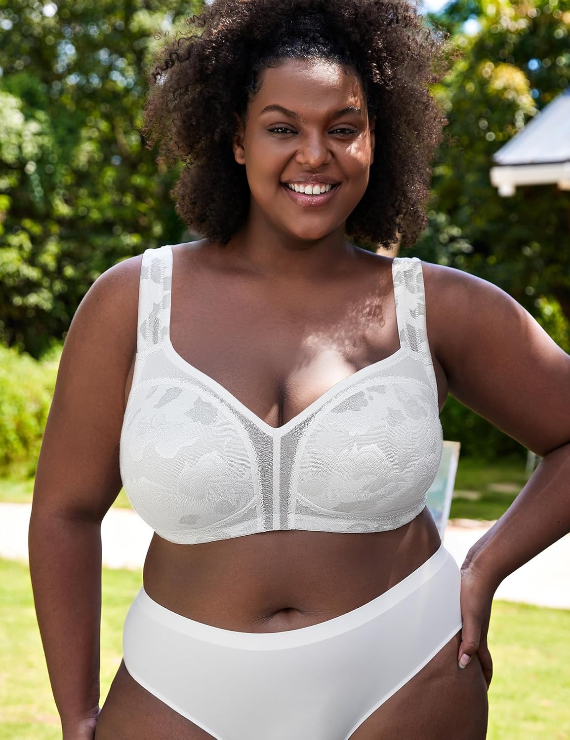 Wingslove Women's Minimizer Bras Full Coverage Wirefree Comfort Plus Size Bra Large Bust Non Padded (White,46B) - Image 5