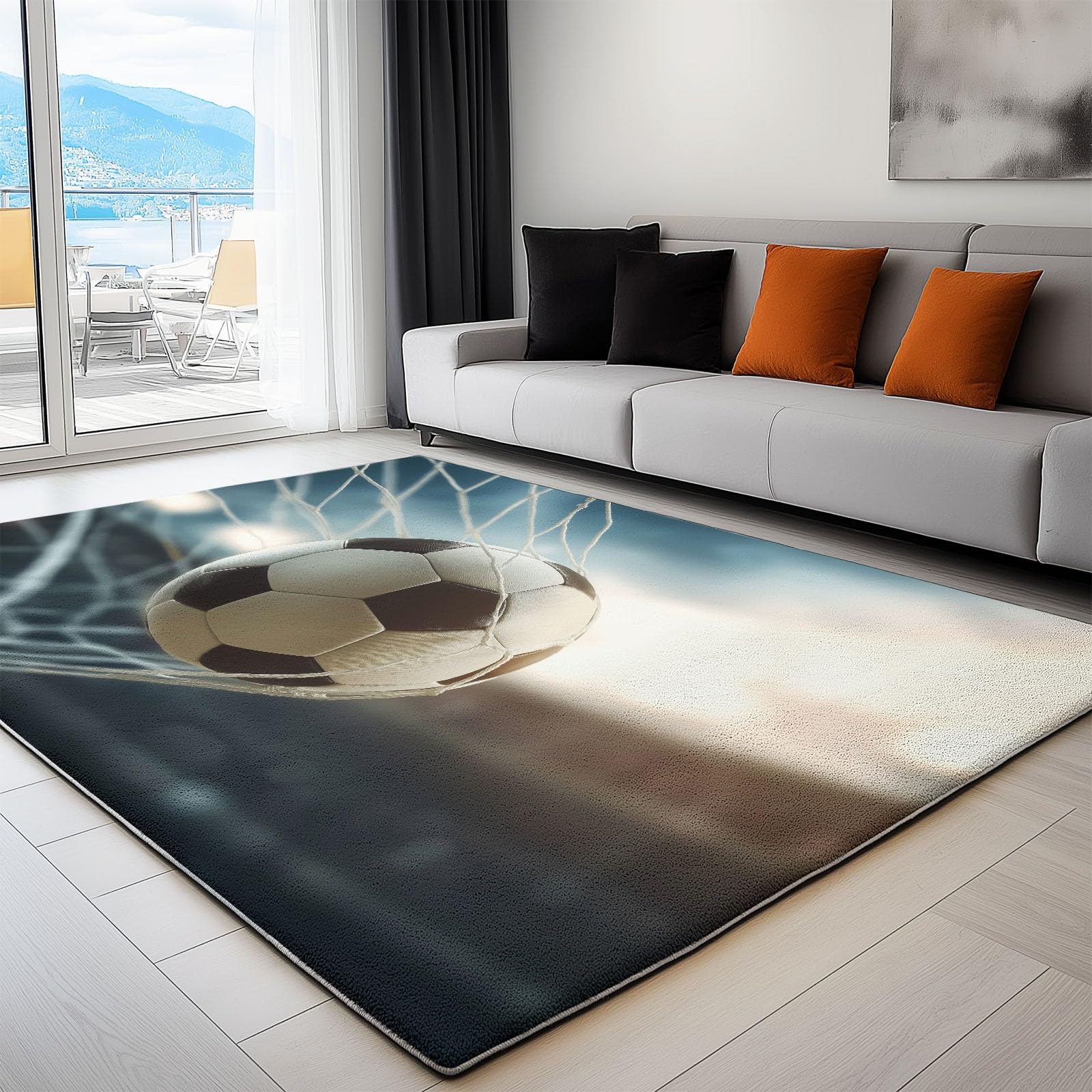Generisch Sportthema Stadion Fußball Teppiche, Weicher Flanell Kurzflor Teppich - Waschbarer rutschfeste Blau Teppiche Pflegeleicht Strapazierfähig für Schlafzimmer Kinderzimmer 140 x 200 cm