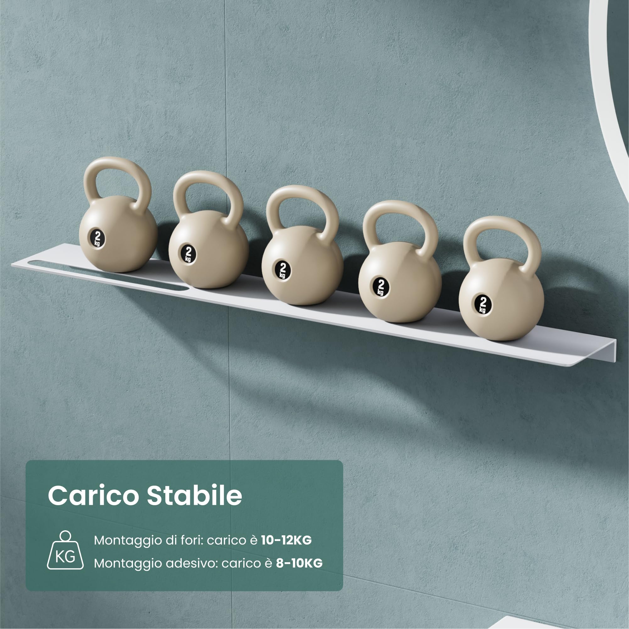 Mai & Mai Mensola da Parete Multifunzionale 40cm, Mensola per Doccia in Alluminio con Portasciugamani Mensola da Appendere per Bagno e Cucina, Bianco Opaco, Reglo-06