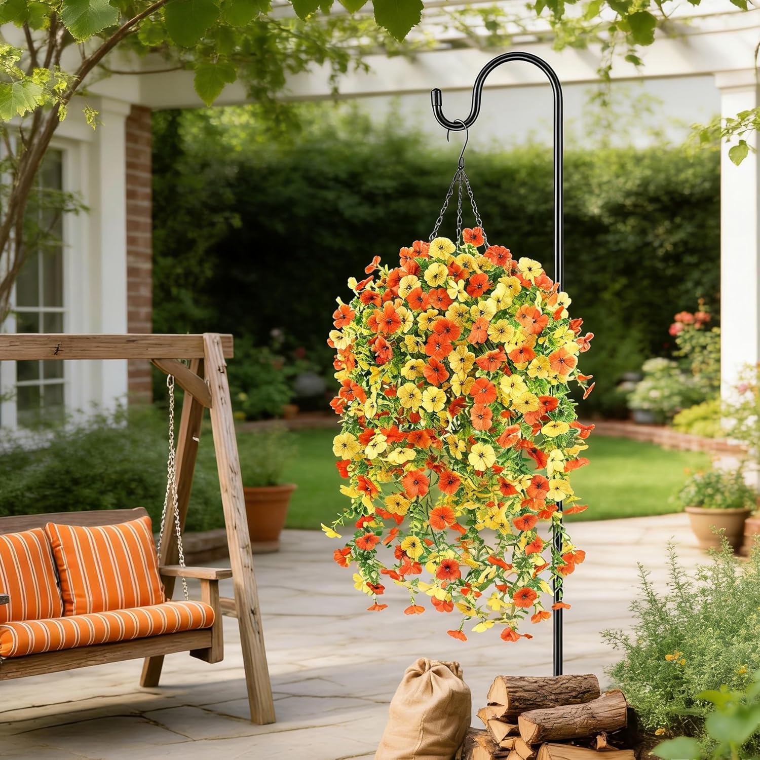 6 Bundles Artificial Fall Flowers for Outdoors Fake Plants Garden Home Fall Decor,UV Resistant Realistic Silk Faux Autumn Flower Indoor Outside Front Porch Patio Balcony Yard Farmhouse(Orange) - Image 2