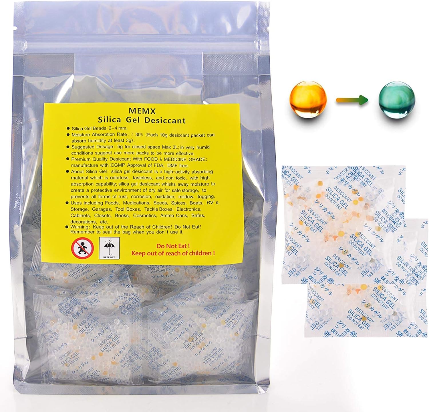 MEMX Silica Gel Desiccants Packets Dehumidifiers Fast