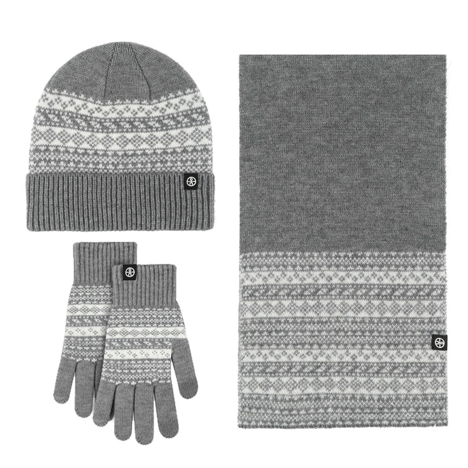 Wintermütze Schal Handschuhe Set Strickmütze, Und Handschuhe, Winterwarmer Winddichter Jacquard-schal-Set-rot
