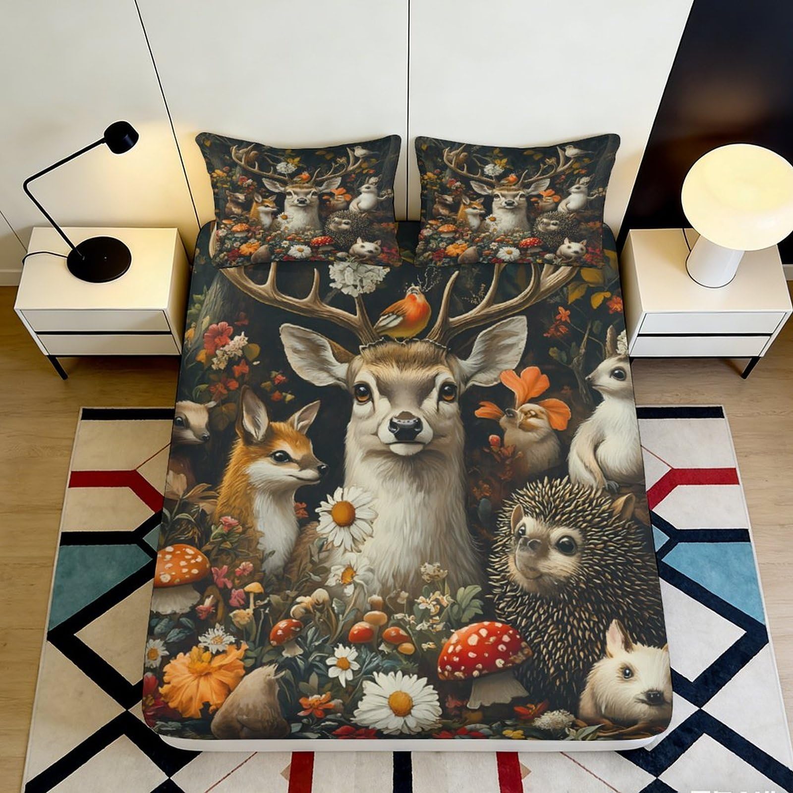Jqzkxnhpbr Style-10 3D Printed Woodland Deer Fitted Sheet Microfiber Soft Breathable Forest Animal Bed Cover For Bedroom Guest Room Decor 90X200x25cm