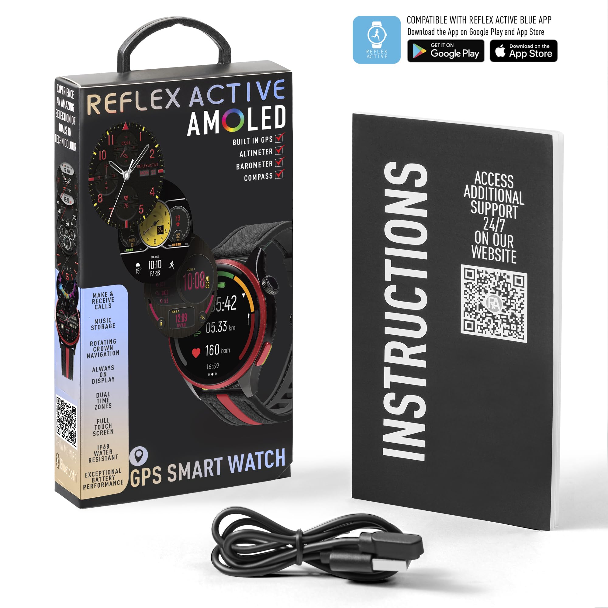 Reflex Active Seria 54 AMOLED GPS czarno-czerwony inteligentny zegarek