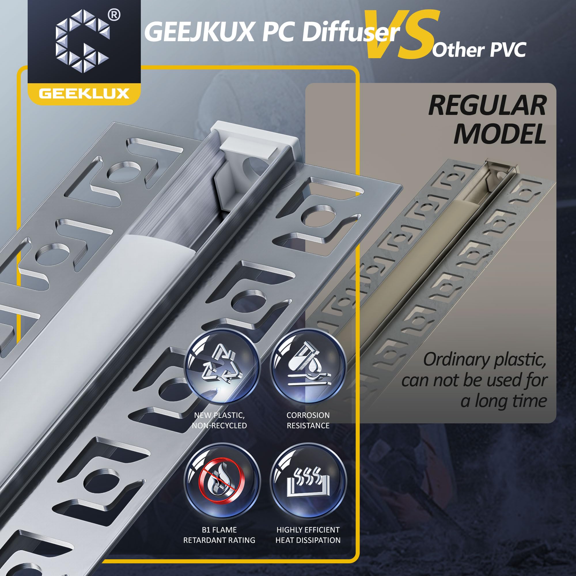 GEEKLUX 15 x Profili LED per cartongesso in alluminio 2 m (totale 30 m), per strisce LED fino a 12 mm di larghezza - Canalina LED con diffusore semitrasparente, dimensioni 55,5 mm x 14,9 mm