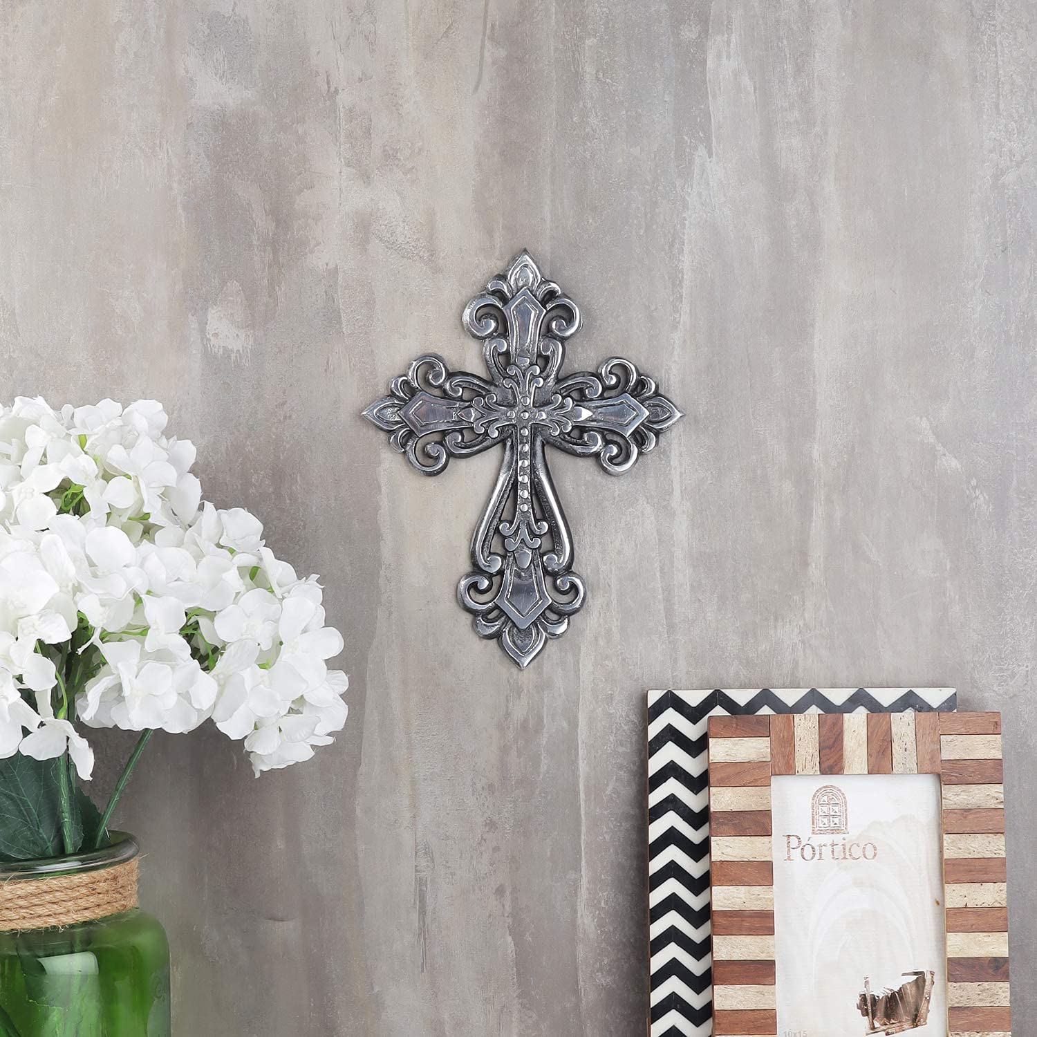 Amazon.com: Ardour Antique Silver and Black Wall Cross for Home