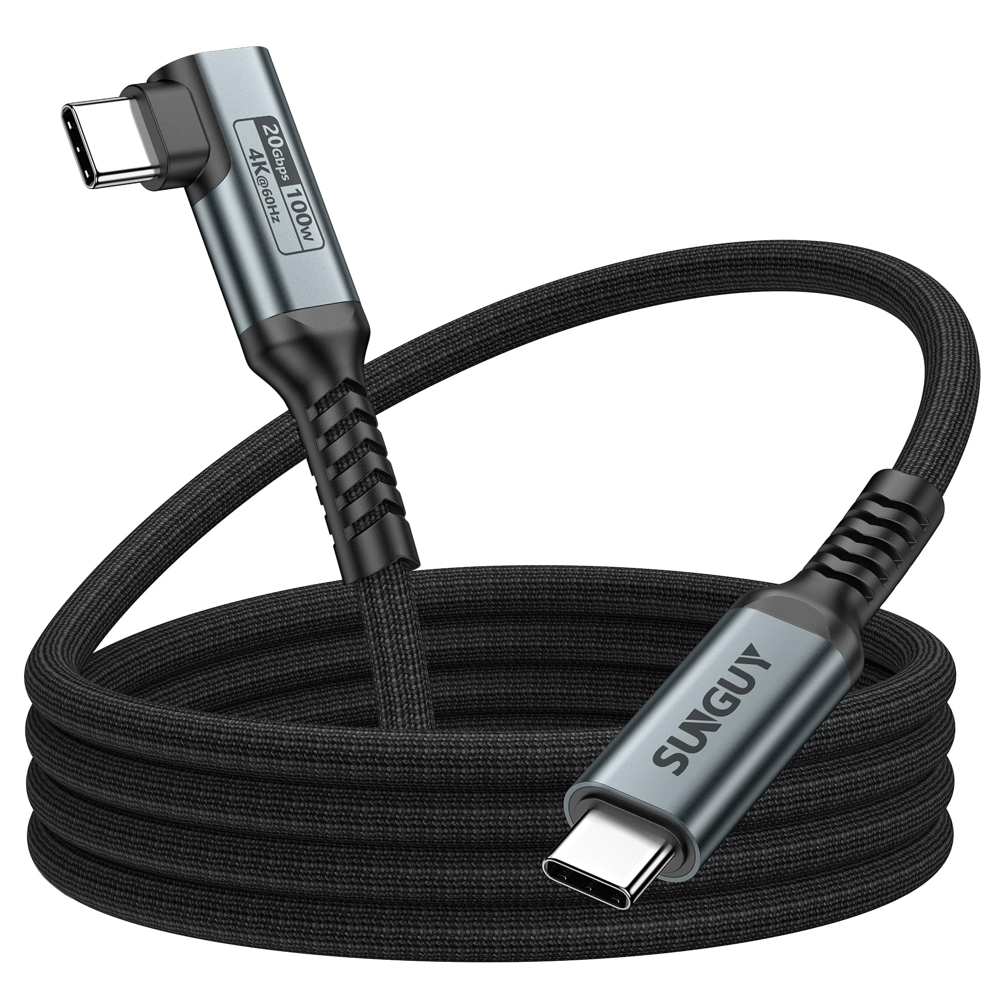 SUNGUY Cavo USB C a USB C 90 Gradi, 1.5M 20Gbps 100W Cavo USB Type-C Ricarica Rapida, 4K@60Hz Cavo USB C per Android Auto, iPhone 15 Pro Max, Galaxy S24, iPad Pro 2022, MacBook Pro,Xiaomi,Google Pixel