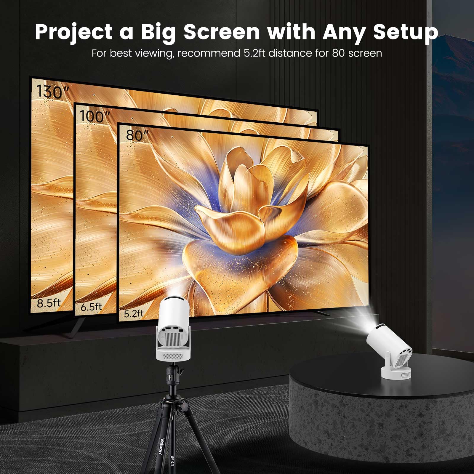 HY300 Ultra mini przenośny projektor 4K z Wi-Fi 6.2 i Bluetooth5.4, obsługuje projektor wideo 5 W, obrót 210°, Android 11, automatyczny pionowy keystone do domowej sypialni na zewnątrz