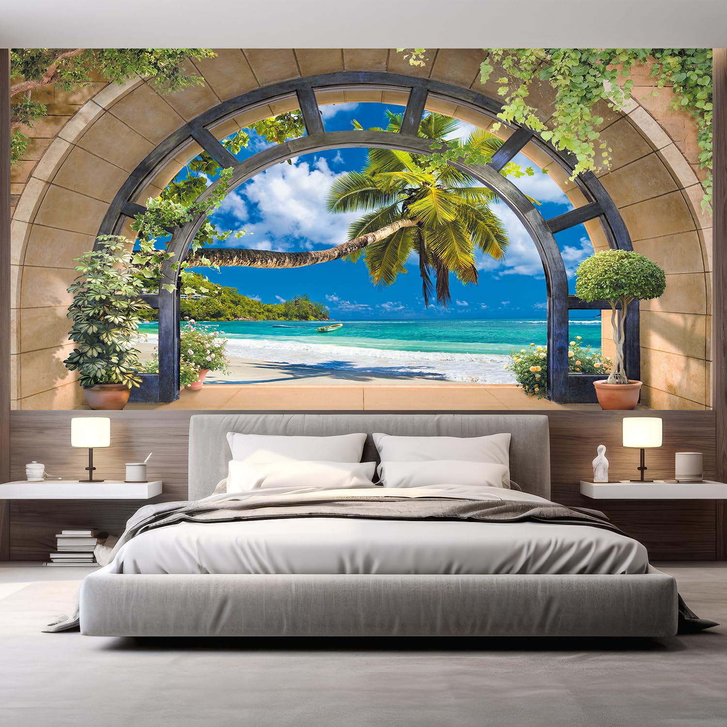 Papier peint 3D trompe-l'œil FLFK grand format texture premium palmier de plage