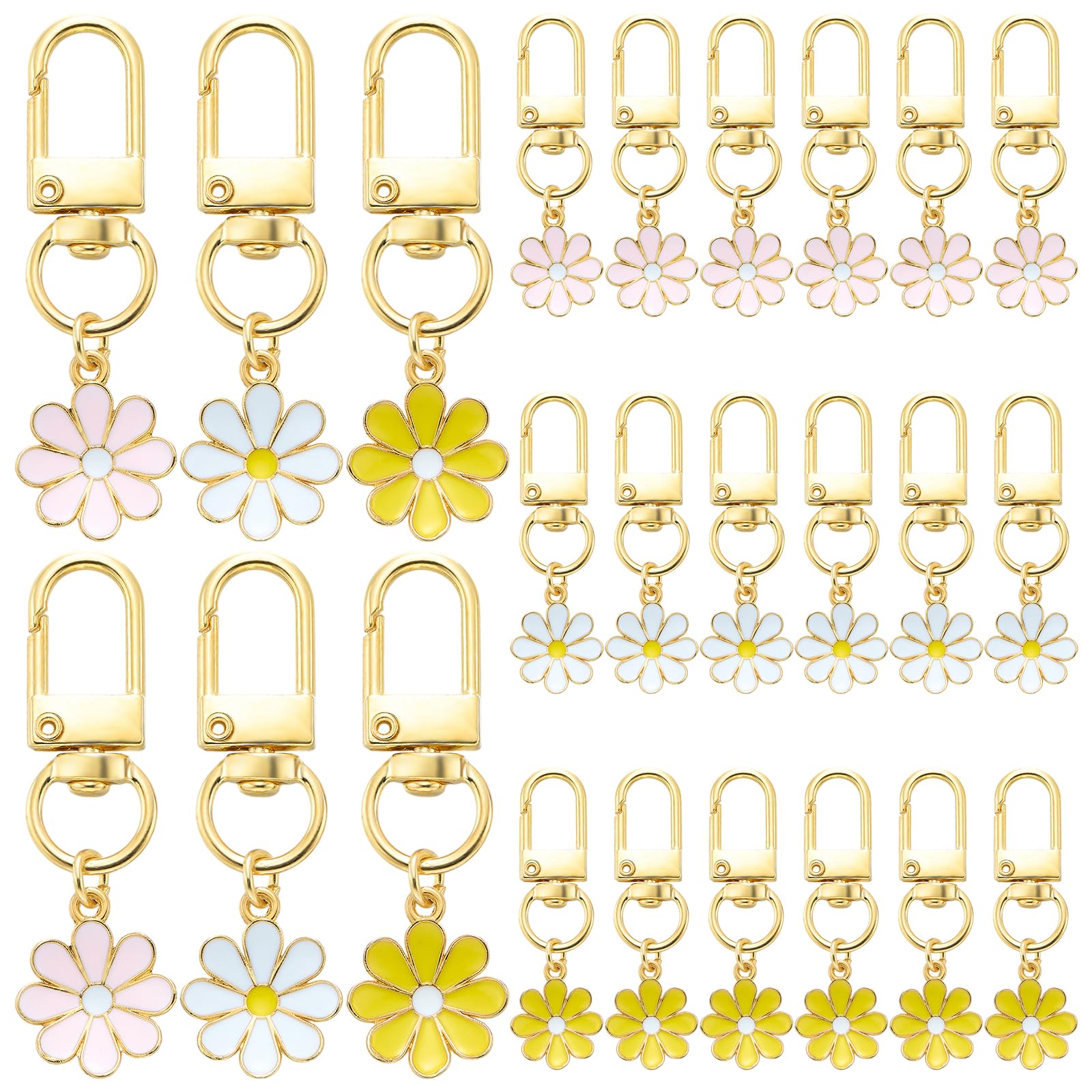 WEWAYSMILE 24Pcs 3Style Flower Keychain Charm Enamel Daisy Keychain Party Favors Cute Keychains Bulk Daisy Party Favors Small Bag Charms for Handbags Coin Purse,Car Keys,Gift Bag Decoration