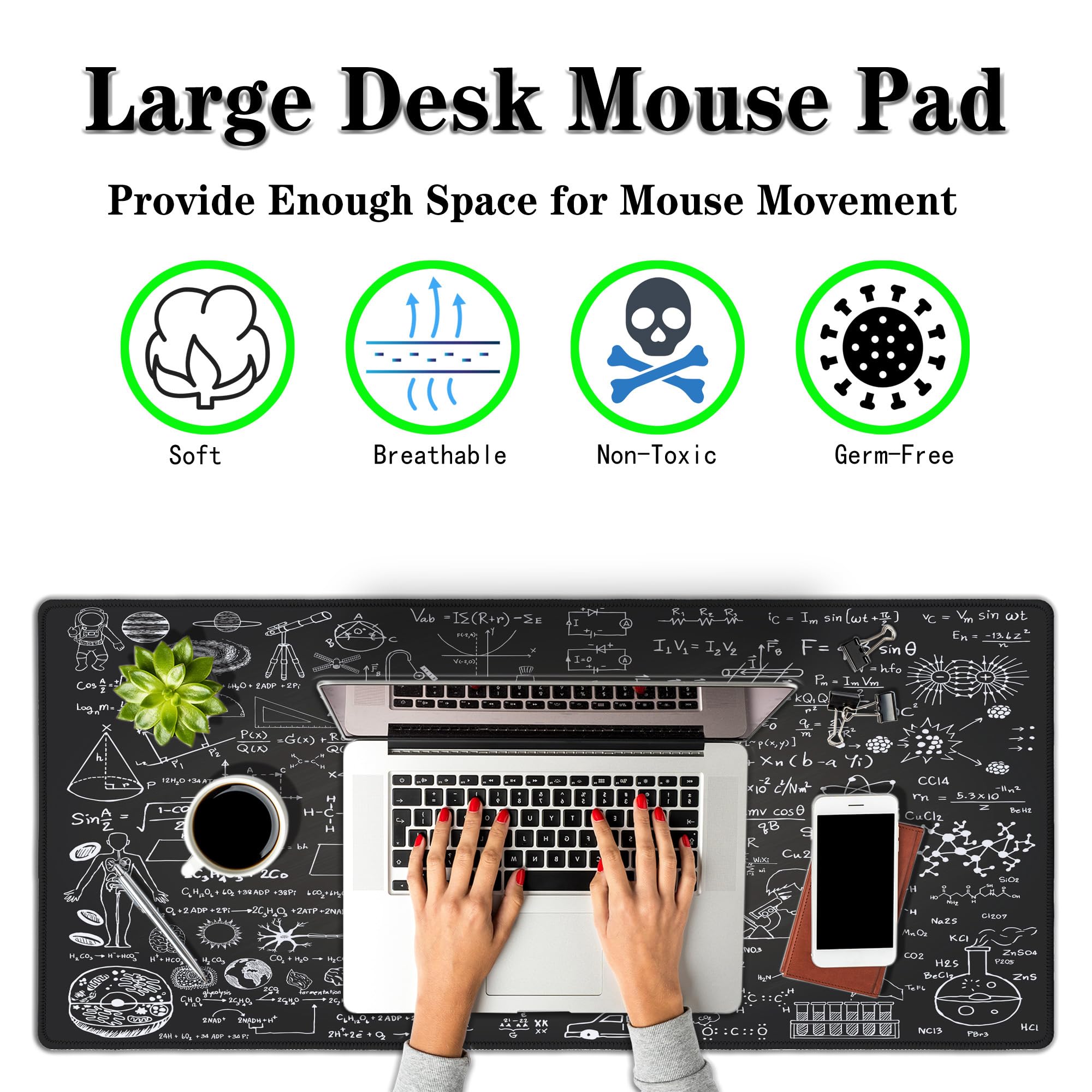 Samgula Large Mouse Mat Black Gaming Mousepad, Oversized Mouse Pads Long Desk Pad, Desktop Computer Pad Waterproof Non-Slip Rubber Base, 35.4 X 15.7 inch for Work/Game/Office/Home Science Formulas