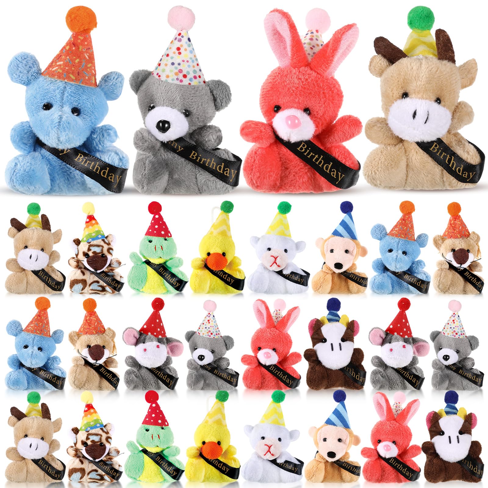 Amazon.com: Seenelling Mini juguete de peluche de cumpleaños con sombreros,  decoración de fiesta, animal de peluche para estudiantes, aula, regalos de  recompensa, rellenos de bolsas de regalos (24 piezas) : Juguetes y, image size:1600x1600