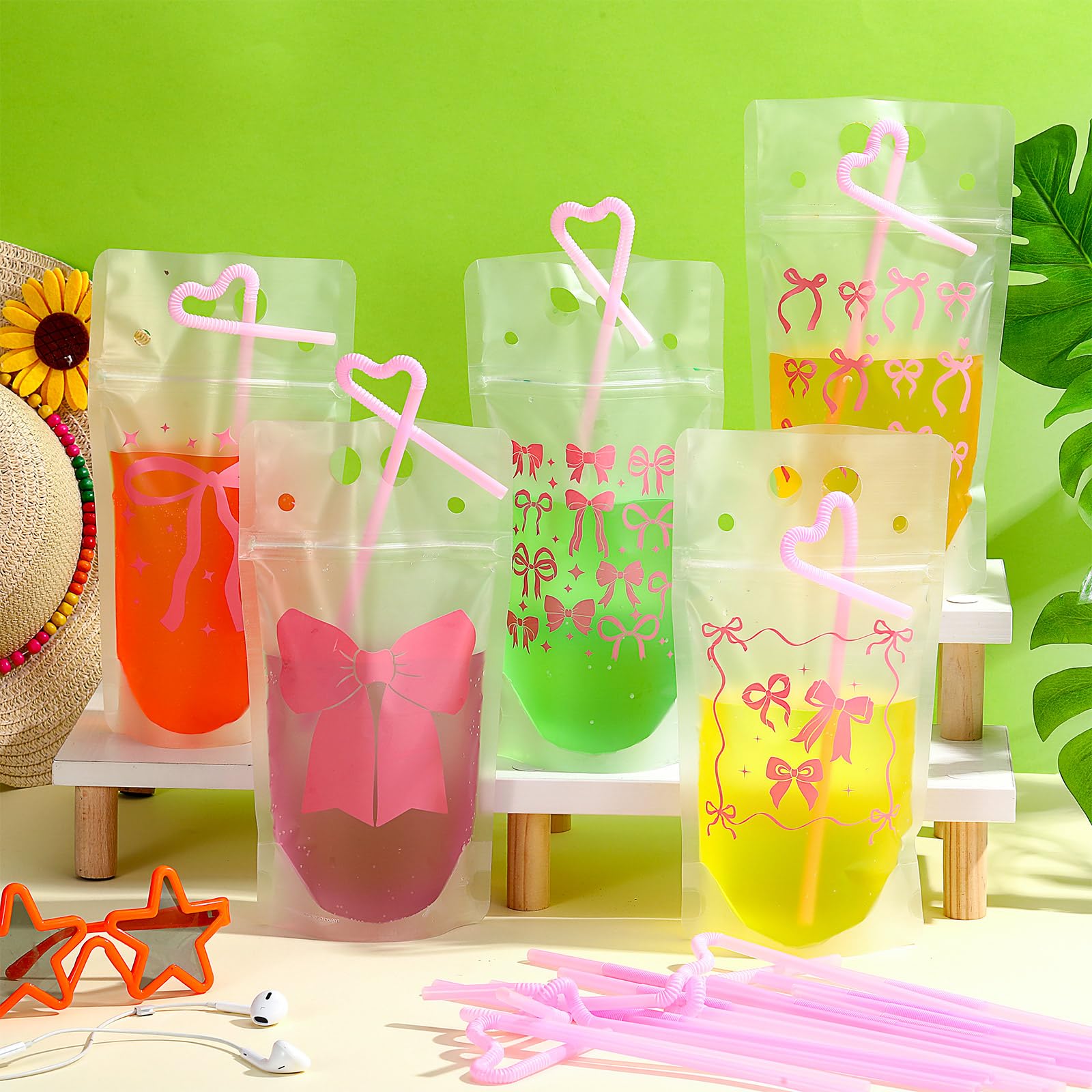 Pink Bow Drinking Bags - Party Supplies & FREE SHIPPING -3 Pink Bow Drinking Bags - Party Supplies & FREE SHIPPING -3