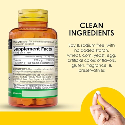 Miniatura 5 de Mason Natural Tabletas de tiamina de vitamina B-1 250 mg botella de 100 unidades suplemento dietético que apoya la producción de energía y el