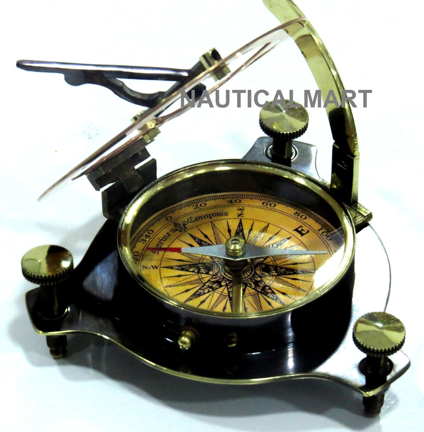 Handmade Brass Sundial Compass - Pocket Sundial -Brass Antiques West London. Beautiful Gift Item