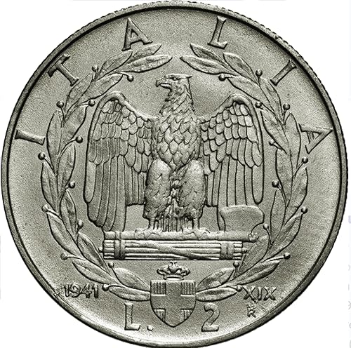 1938-1942 Moneda de 2 Liras de la Era de Mussolini de Tamaño Grande. Aliado Alemán de la WW2. Níquel de Cobre Calificado por el Vendedor. Condición
