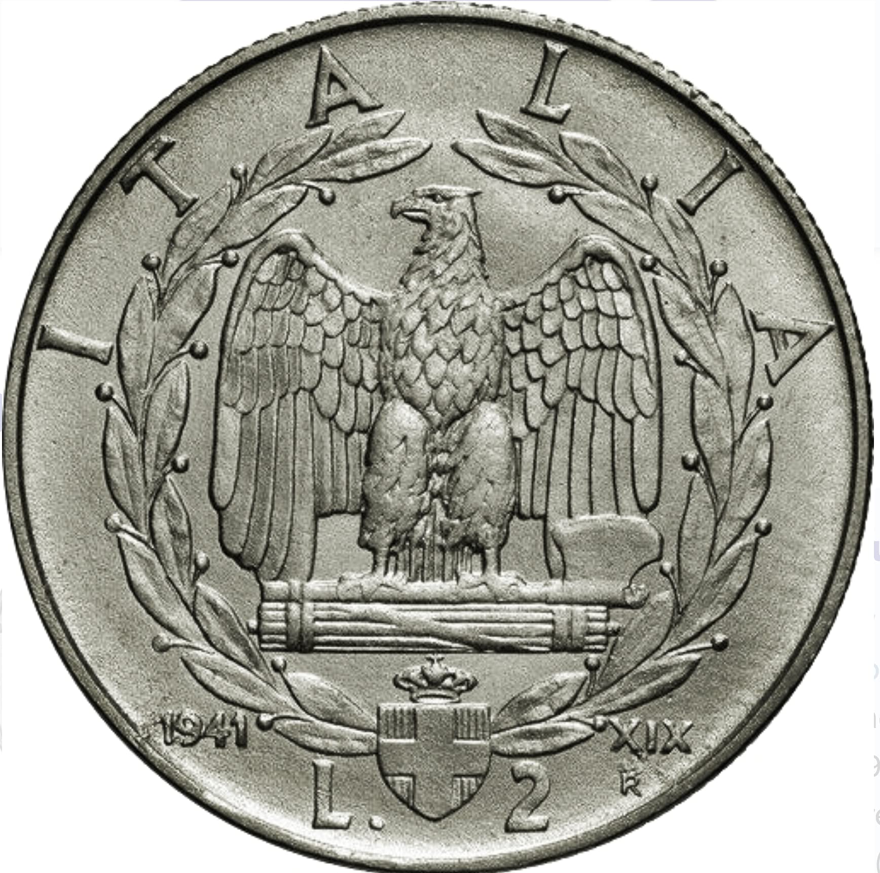 1938-1942 Large Mussolini Era Fascist 2 Lira Coin. German WW2 Ally. Copper Nickel Graded By Seller. Circulated Condition.