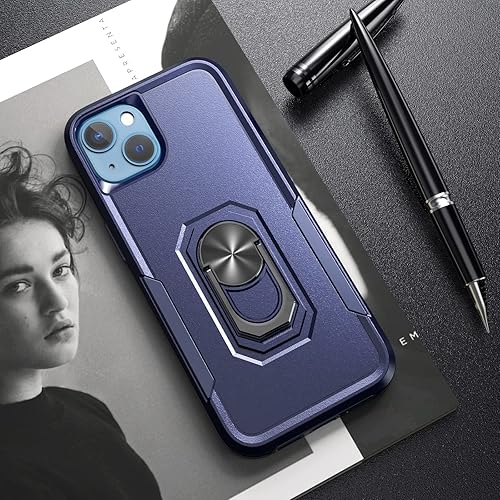 Miniatura 2 de Funda para iPhone 13 con protector de pantalla de vidrio templado, funda para iPhone 13 con soporte, diseño híbrido delgado, a prueba de golpes, con
