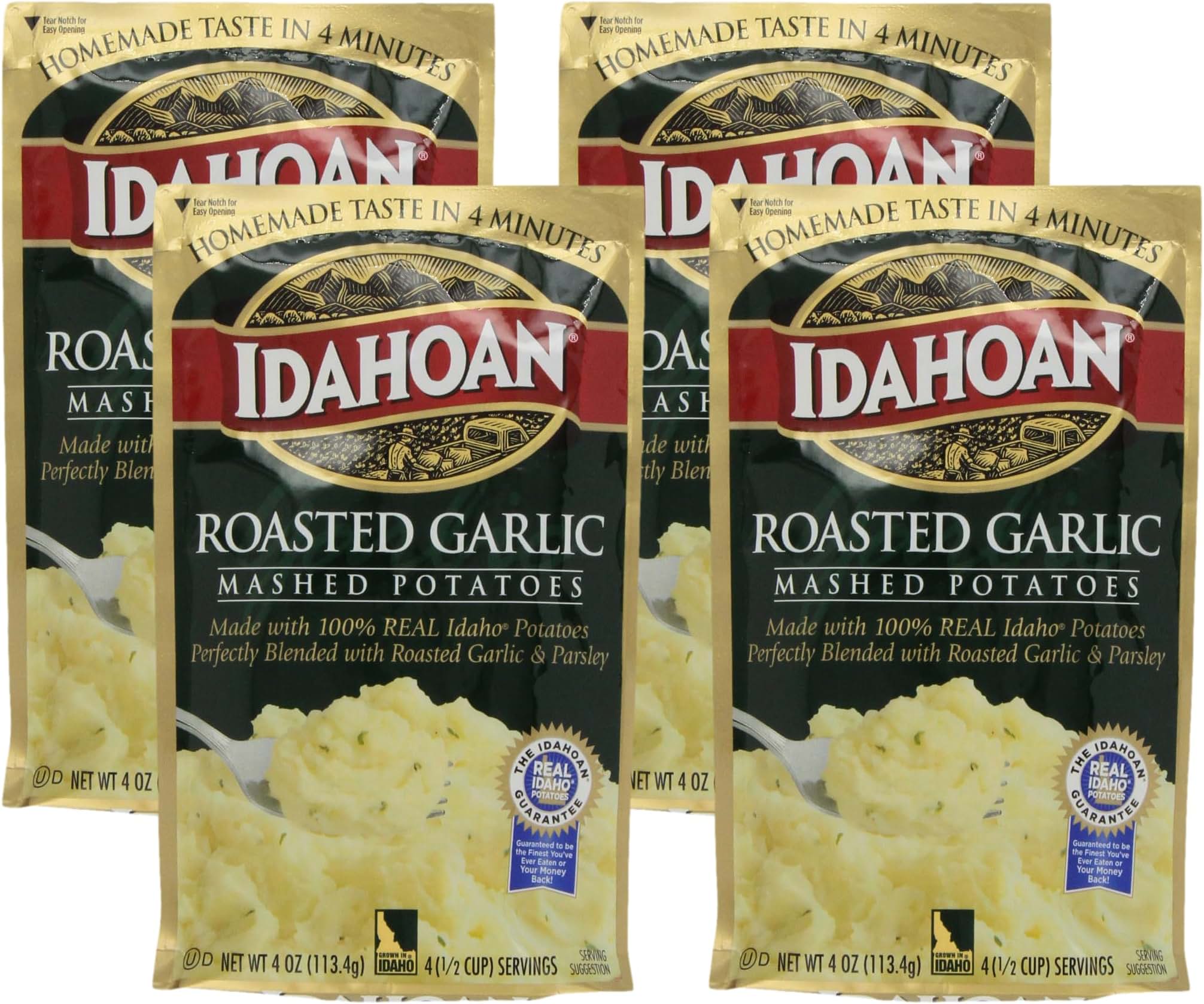 Idahoan Mashed Potatoes, Roasted Garlic, 4 oz (Pack of 4)