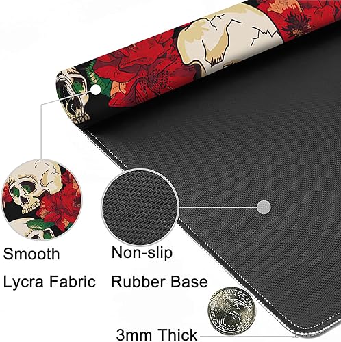 Miniatura 5 de Alfombrilla de escritorio, alfombrilla de mouse para juegos de calavera y flores, alfombrilla de mouse extendida XXL para oficina, computadora,