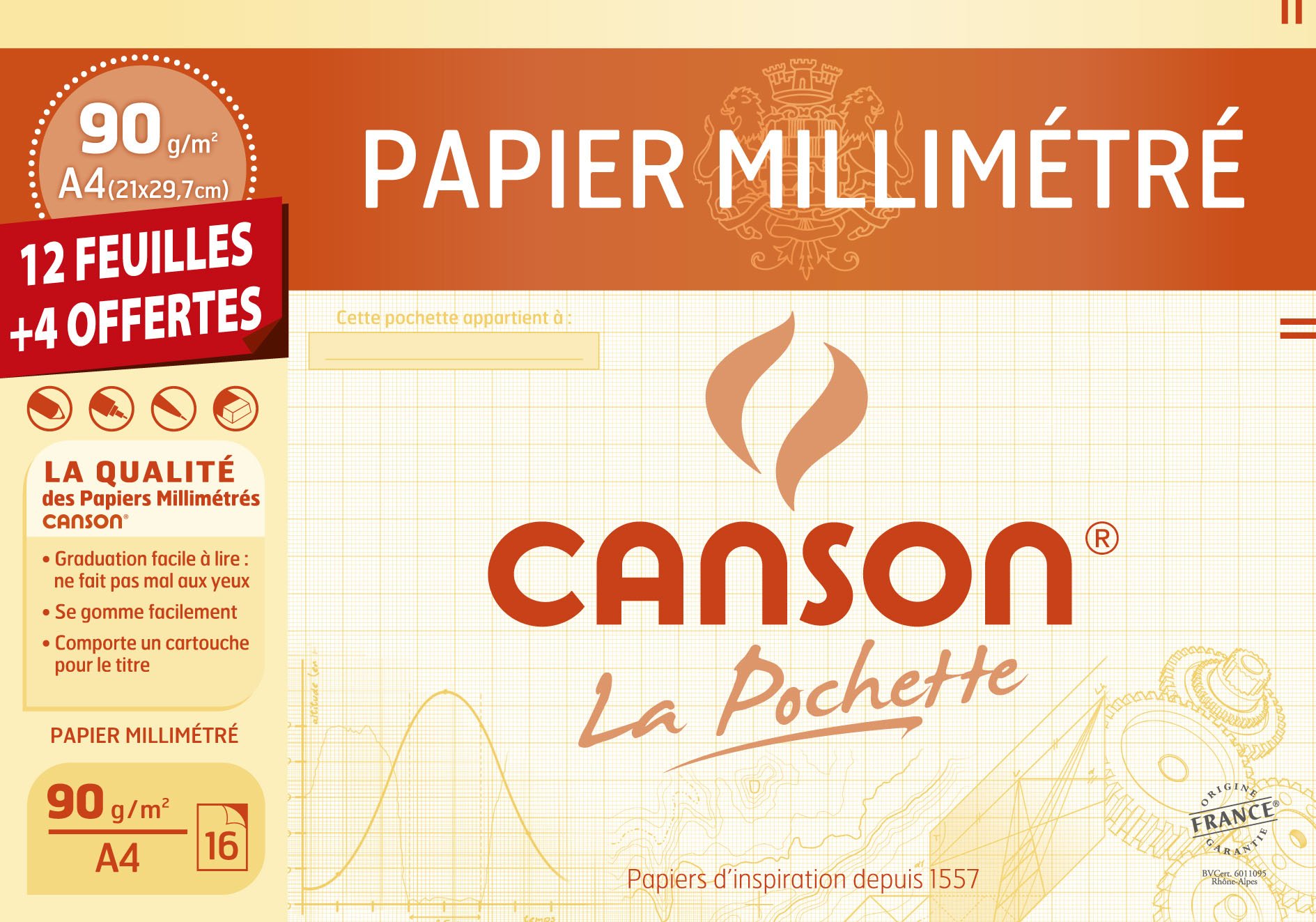 Canson 200002785 Pochette millimétré A4 Marron