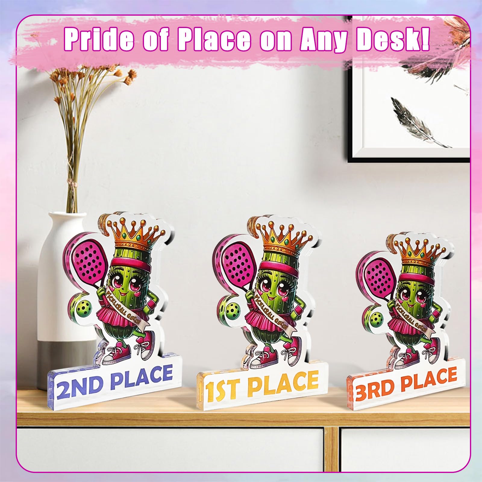 3 medallas de trofeo de pickleball, 1, 2, 3, trofeo de pickleball divertido, inspirador, premios de torneo para amantes de Pickle Ball, adultos y niños (niñas)