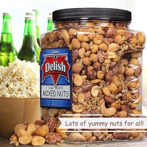 Miniatura 5 de It's Delish, recipiente jumbo reutilizable de 2.5 libras de frutos secos mixtos tostados con miel, nueces mezcladas gourmet con revestimiento de