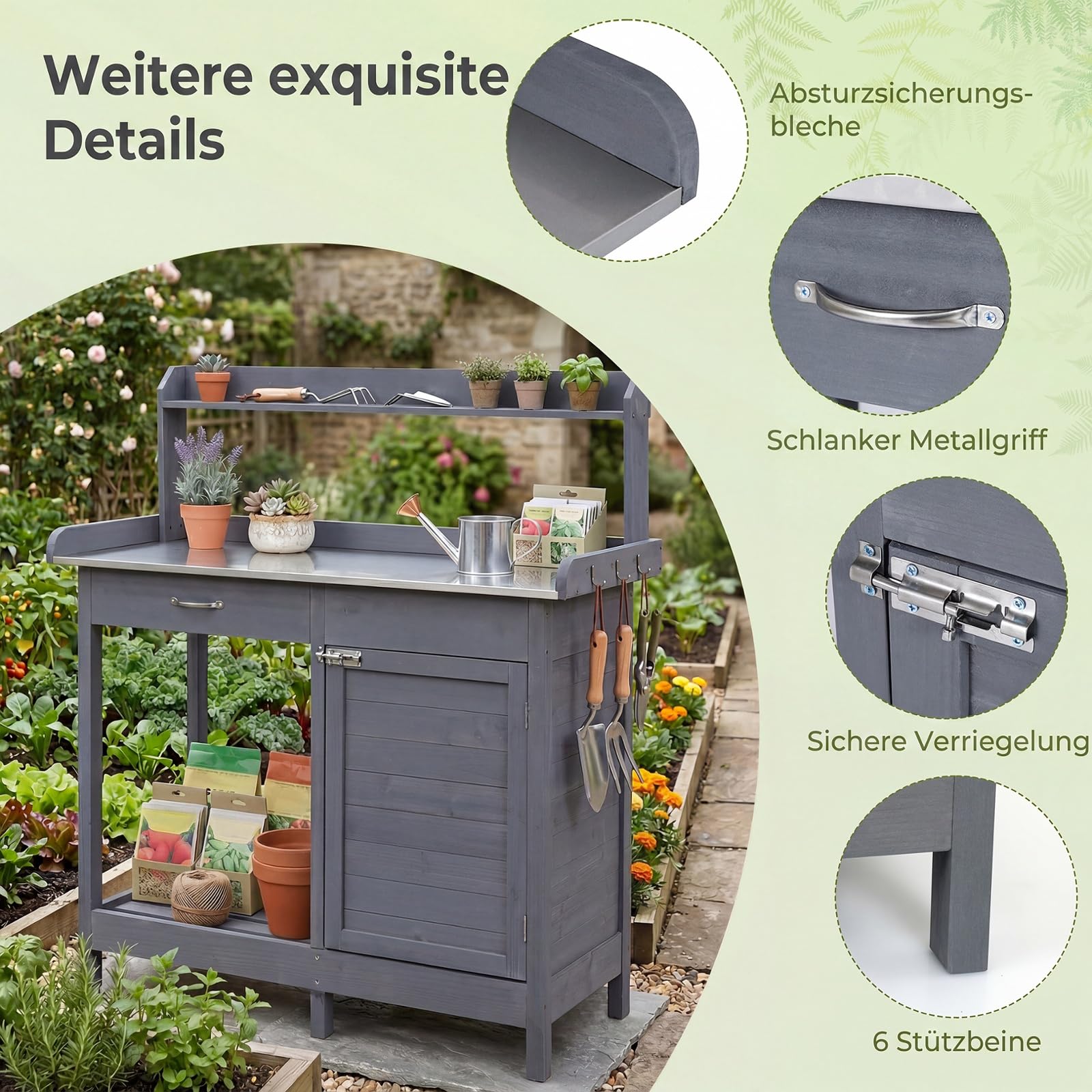 COSTWAY Pflanztisch mit Schubladen & Unterschrank, Gärtnertisch Outdoor