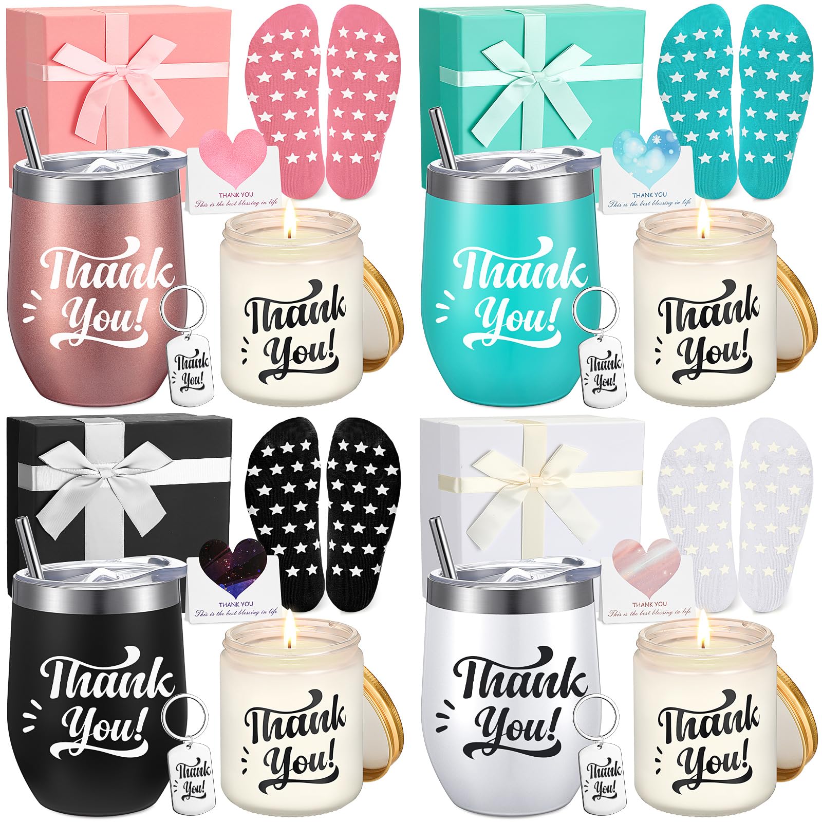 Tioncy 24 Pcs Thank You Gift Baskets for Women Mother's Day Nurse Administrative Teacher Spa Birthday Appreciation Boxes Employee Relaxation Key Chain