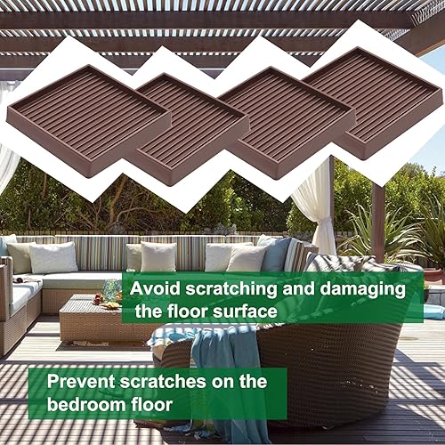 Miniatura 5 de smseace Copas giratorias de 3 x 3, tazas para muebles, tazas cuadradas de goma marrón con agarre antideslizante para el suelo, protectores de suelo