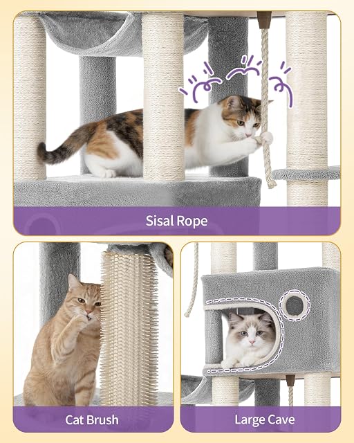 Foto 7 de 8 de Hzuaneri Árbol para Gatos Grande, Torre para Gatos de Interior 213 cm con 2 Plataformas XL, 2 Cuevas