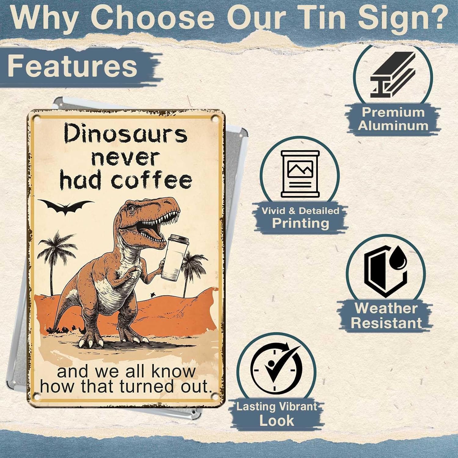 Coffee Bar Station Decor Cute Dinosaurs Signs Vintage Tin Sign Dinosaurs Never Had Coffee Vintage Kitchen Decor for Cafe Bar Shop Home Office 8x12inch image 3