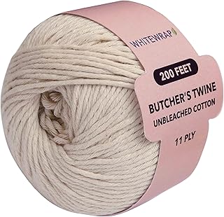 Butchers Twine| Cotton Twine, Kitchen Twine| Cooking Twine, Chef Grade Bakers Twine| Food Safe Organic Cooking Twine for Meat Trussing, Craft String| Natural 11 Ply 200 FT