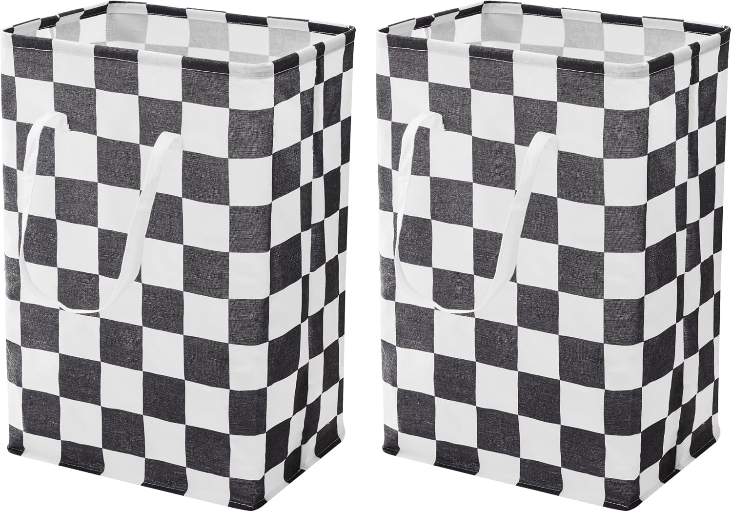 Ohocut Checkered Laundry Hamper, Pack of 2, Large Black White Aesthetic Collapsible Cloth Hampers Basket for Storage Organization Cute Race Cars Boy Room Decor, 2 x 75L
