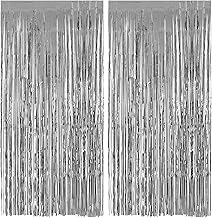 Metallic Curtain, 2 Pieces, 1 m x 2 m, Glittering Silver Aluminium Fringes, Easy to Install, Tinsel Fringe Curtains Background for Parties, Photos, Decoration, Wedding, Birthday