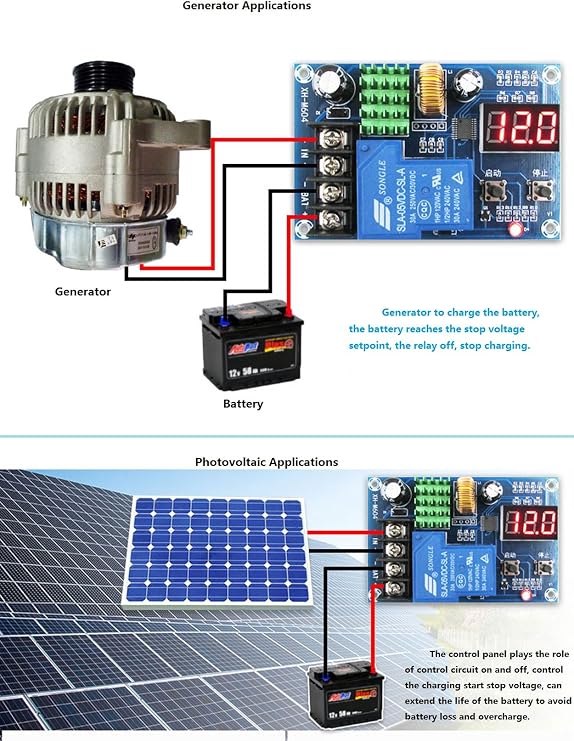 12V 24V 36V 48V Battery Charging Control Board (6-60V MAX80V) Battery Charge Control Switch Auto Power Off Safe and Energy Saving