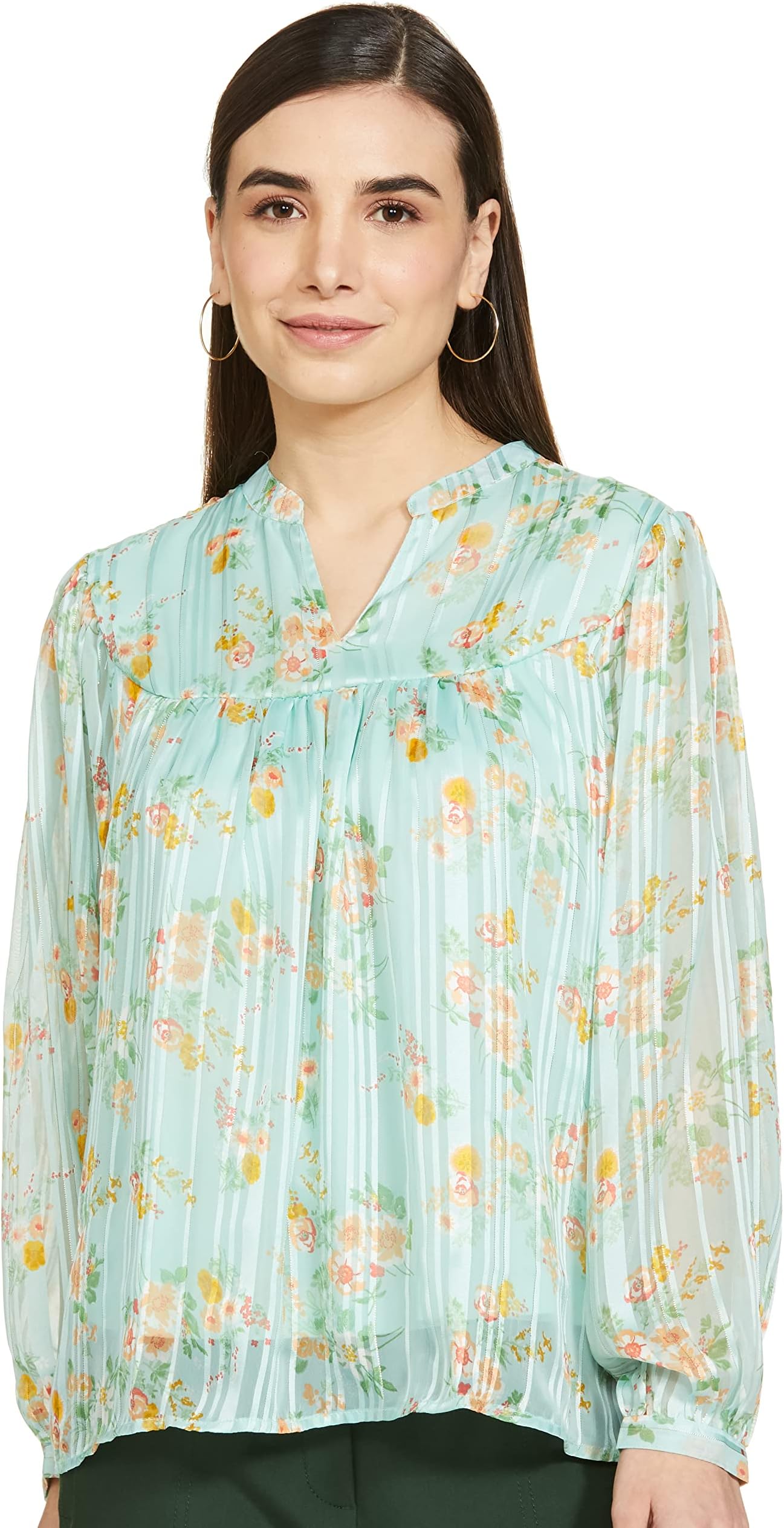 MaxWomen Printed Casual Top with Band Collar