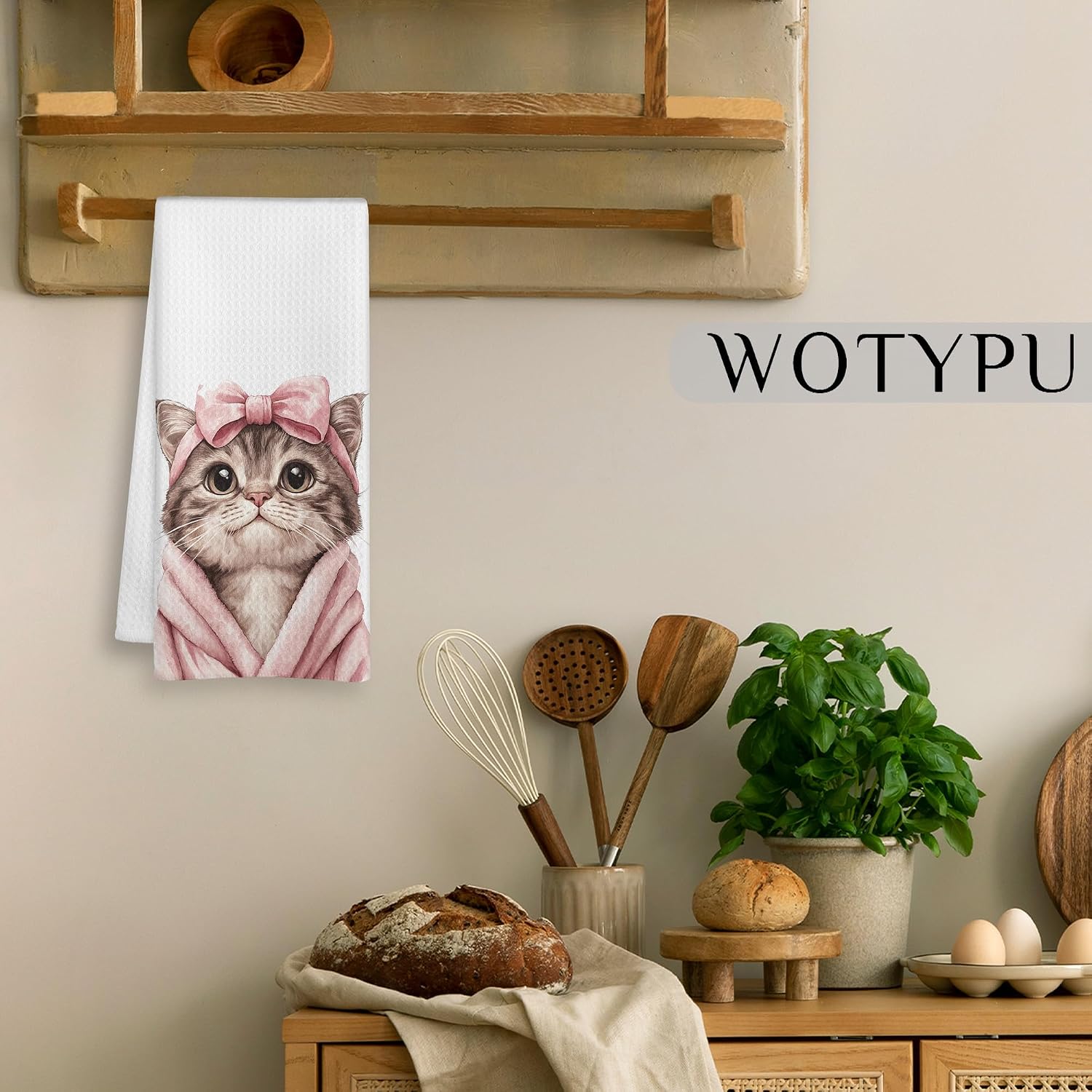 Cat Gifts Bathroom Hand Towels, Pet Lover Gifts, Funny Cat with Bathrobe Decorative Hand Towels for Girls Bathroom Washroom Spa Yoga, 16x24 Inch