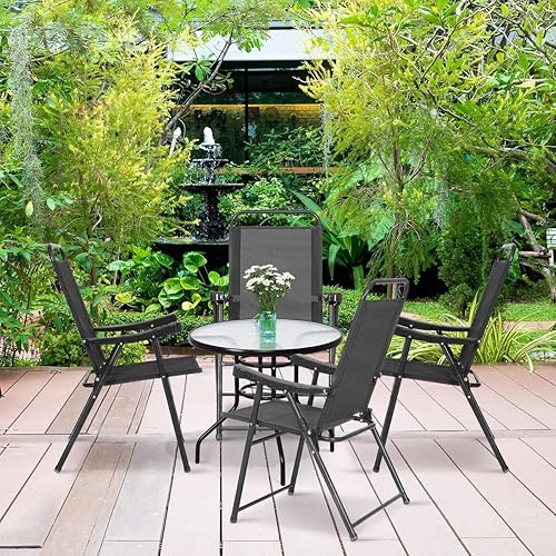 Miniatura 2 de HAPPYGRILL Sillas plegables de 4 piezas para patio, sillas de exterior, muebles, camping, piscina, playa, terraza, sillas de comedor