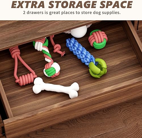 Miniatura 4 de Muebles de jaula para perros, jaula de madera de 47.3 pulgadas con 2 cajones y divisor, jaula resistente para perros medianos o 2 perros pequeños en