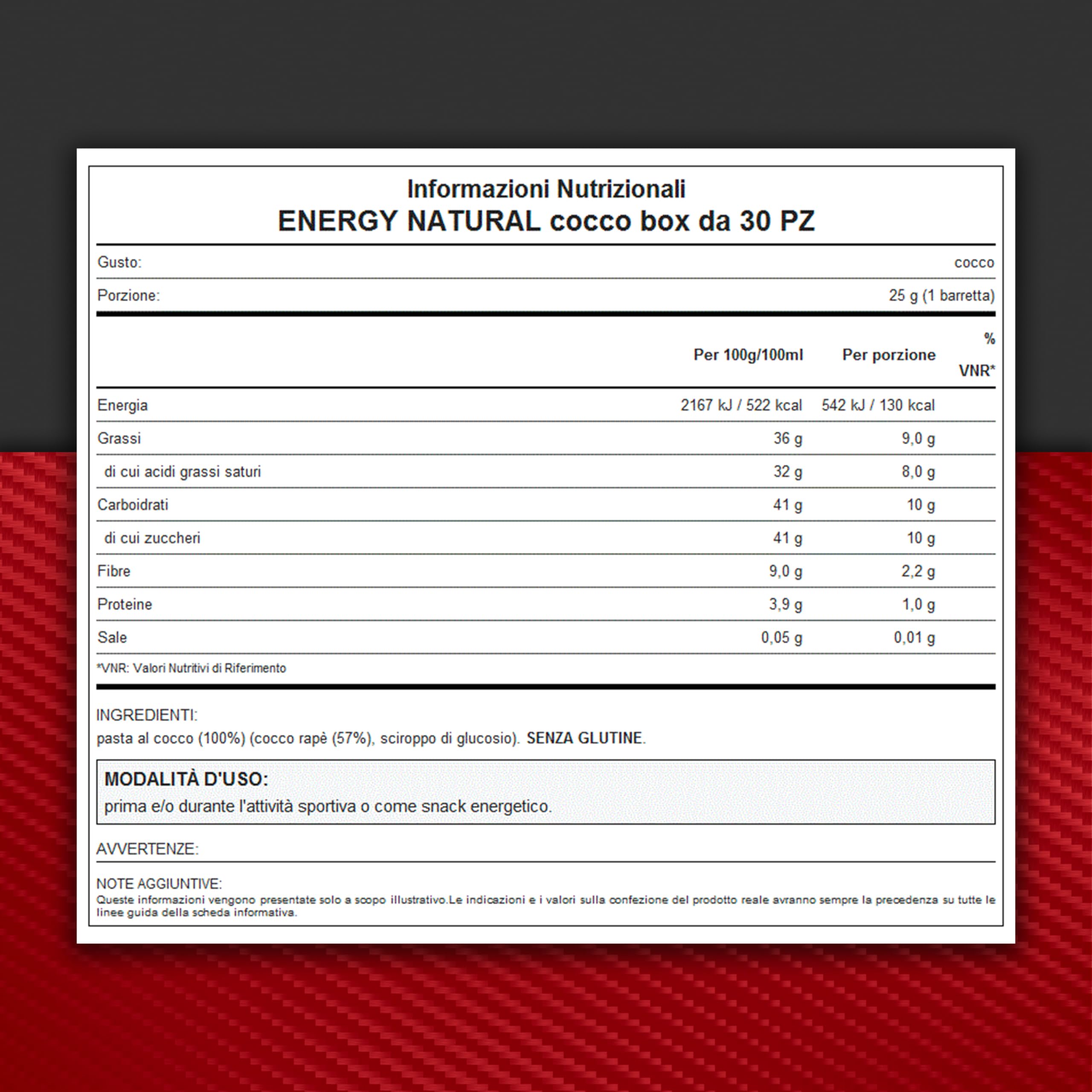 WHY SPORT ENERGY NATURAL - Barrette Energetiche con Pasta di Cocco – Energy Bar Barretta Energetica Senza Glutine - Box da 30 Barrette - 25 gr (Box, Cocco)