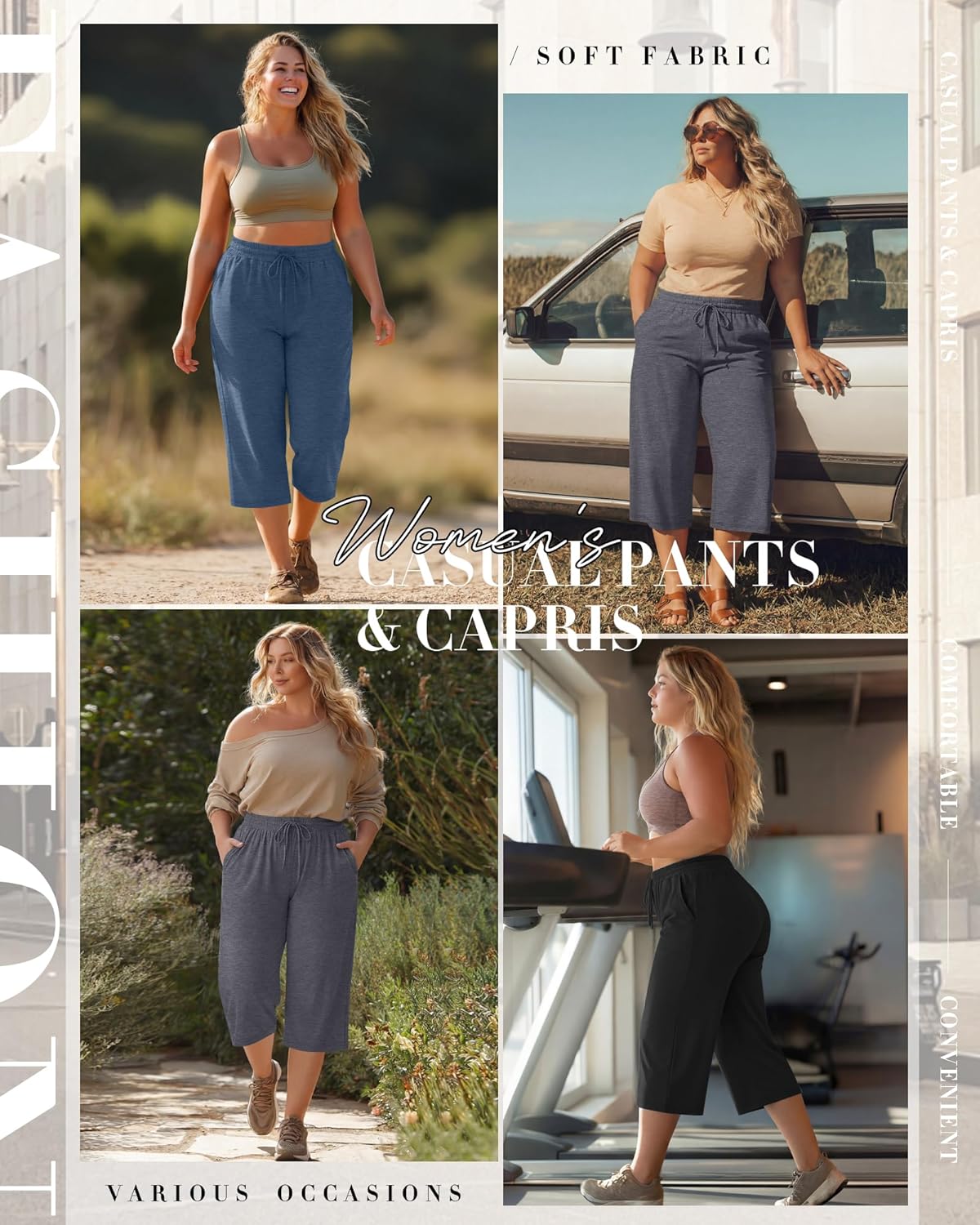 Neer 3 Pack Women's Plus Size Cotton Capris, Stretchy Wide Leg Cropped Pants with Pockets Loose Lounge Pajama Sweatpants - Image 5